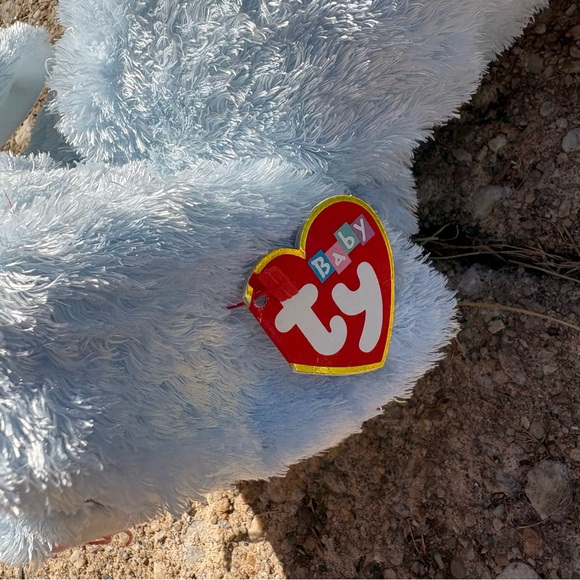 TY Baby Beanie Baby Huggybunny  Blue Rabbit Rattle Plush Toy 2001 NWT - Picture 3 of 4